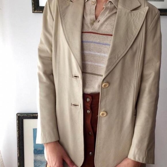 VINTAGE TAN LEATHER BLAZER☕️🧋(Final Price) - Picture 3 of 6